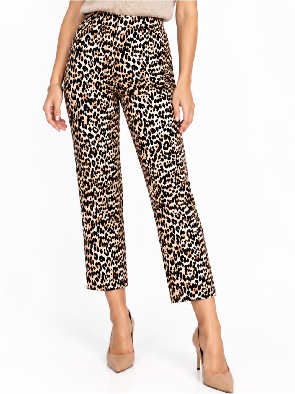 NWT Zara Leopard Print Linen Blend Cropped Ankle Pants Size M Safari Mobwife